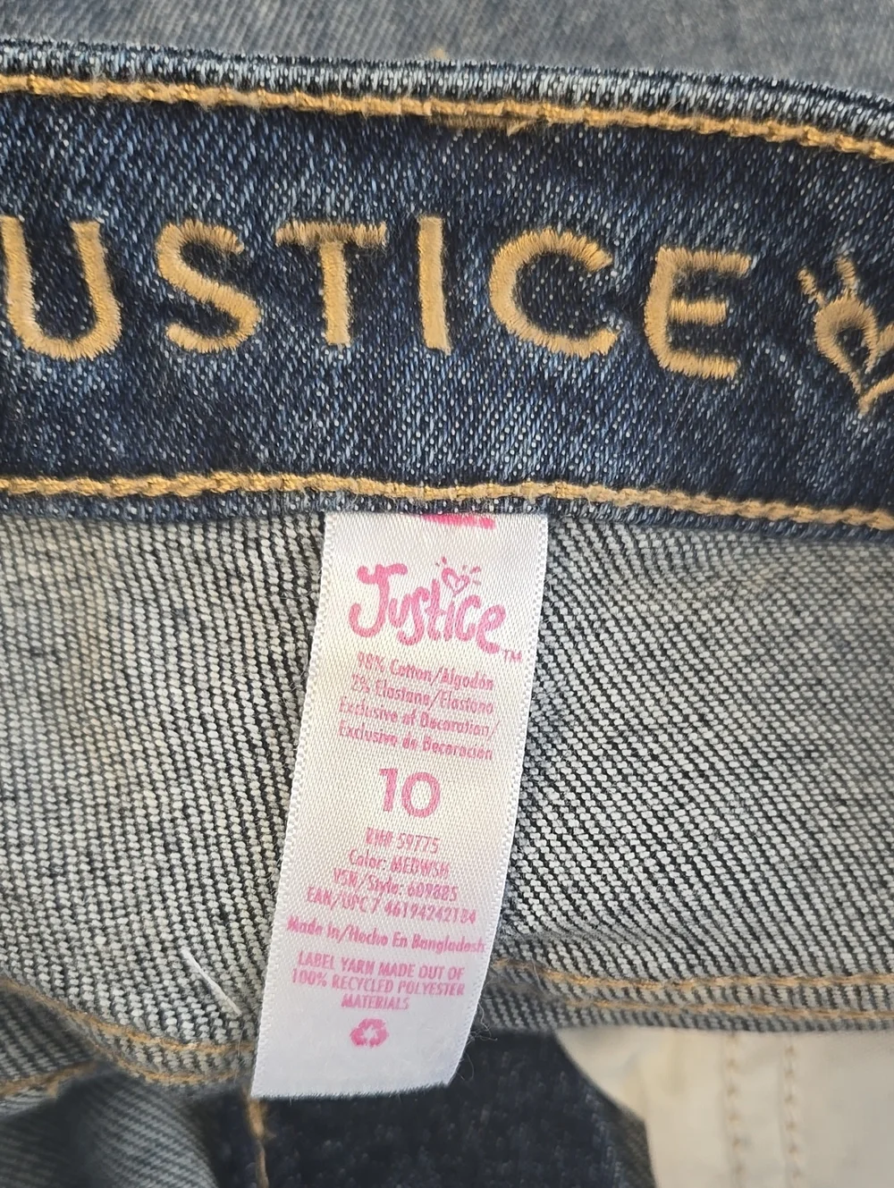 Girls Size 10 Justice Dark Blue Distressed Denim
